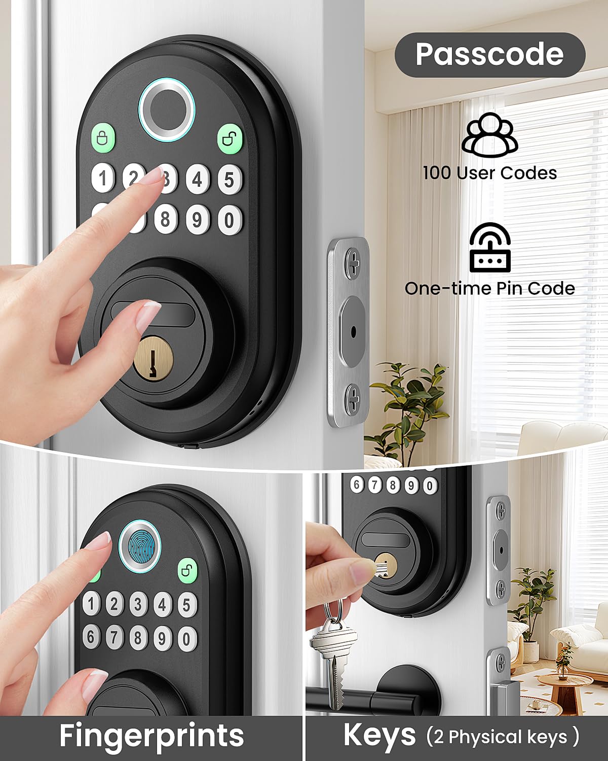 Fingerprint Door Lock for Front Door, Keyless Entry Smart Deadbolt Lock