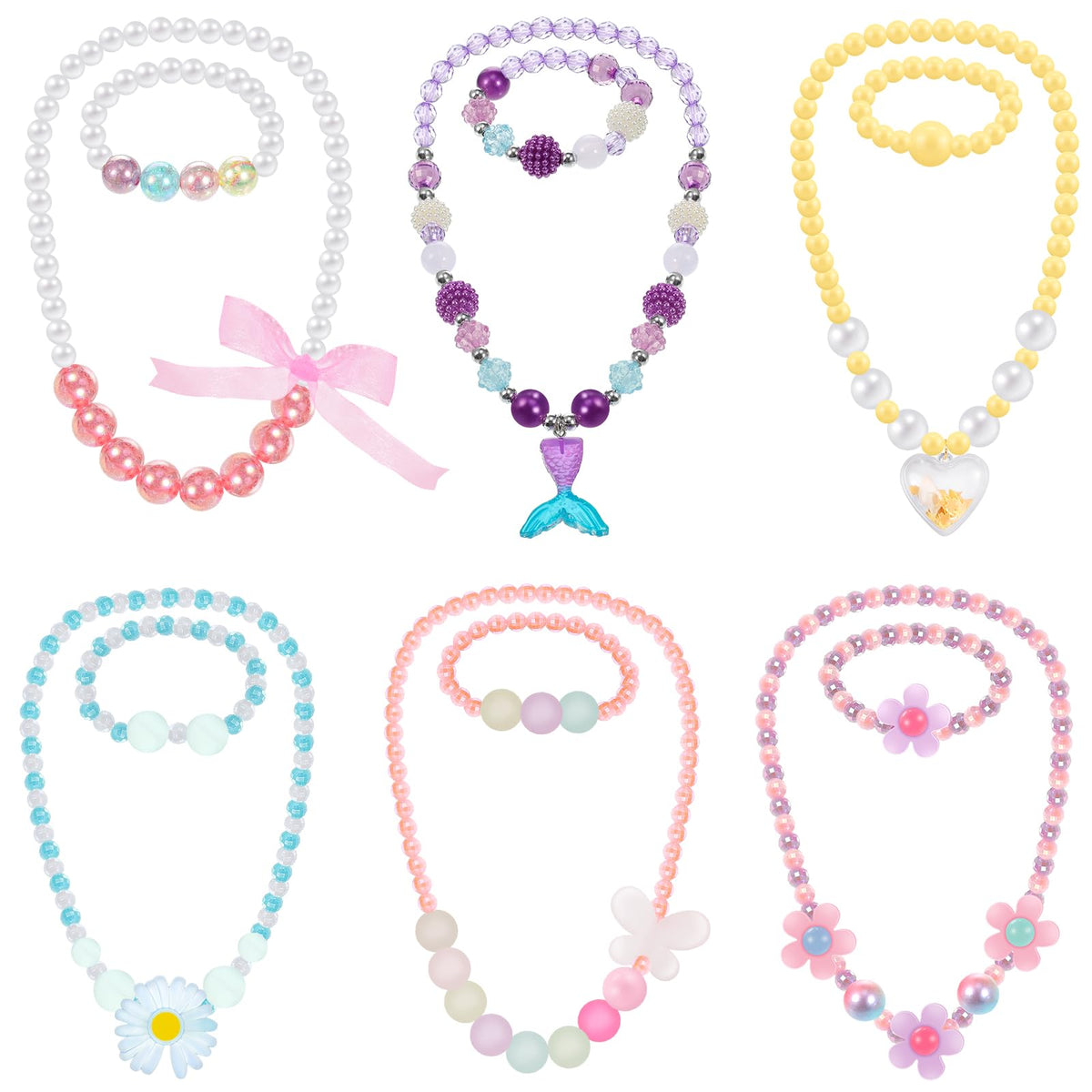 Sumind 6 Sets Toddler Jewelry for Little Girls, Beaded Gift, Flower Style