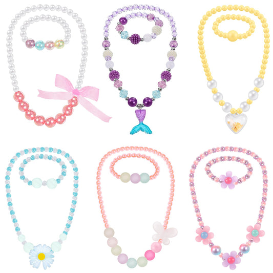 Sumind 6 Sets Toddler Jewelry for Little Girls, Beaded Gift, Flower Style
