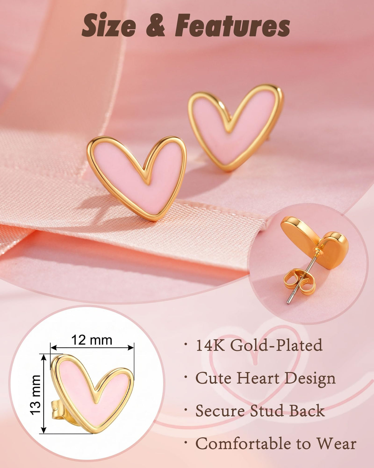 Hypoallergenic Heart Stud Earrings for Girls Kids Teen Tween Gifts for Girl