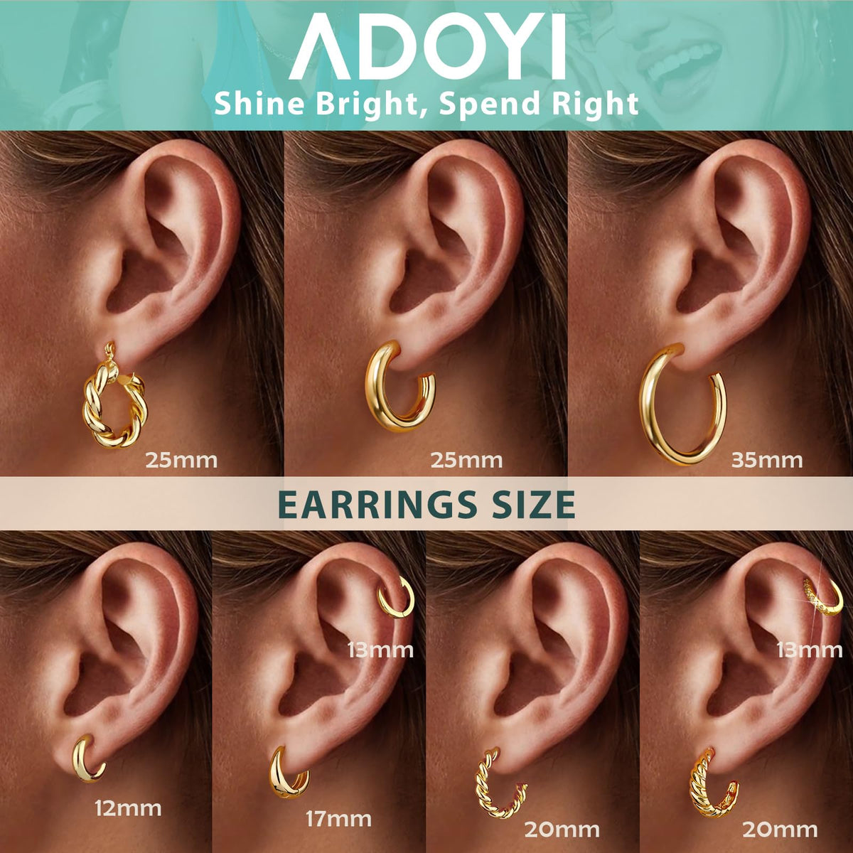 Adoyi Gold Hoop Earrings Set for Women Girl Trendy 14K Plated Gold Hoops Small Chunky Earrings Twisted Huggie Ear ring Pack Lightweight 9 Pairs Jewelry Set for Valentines Mother's Day Birthday Gifts