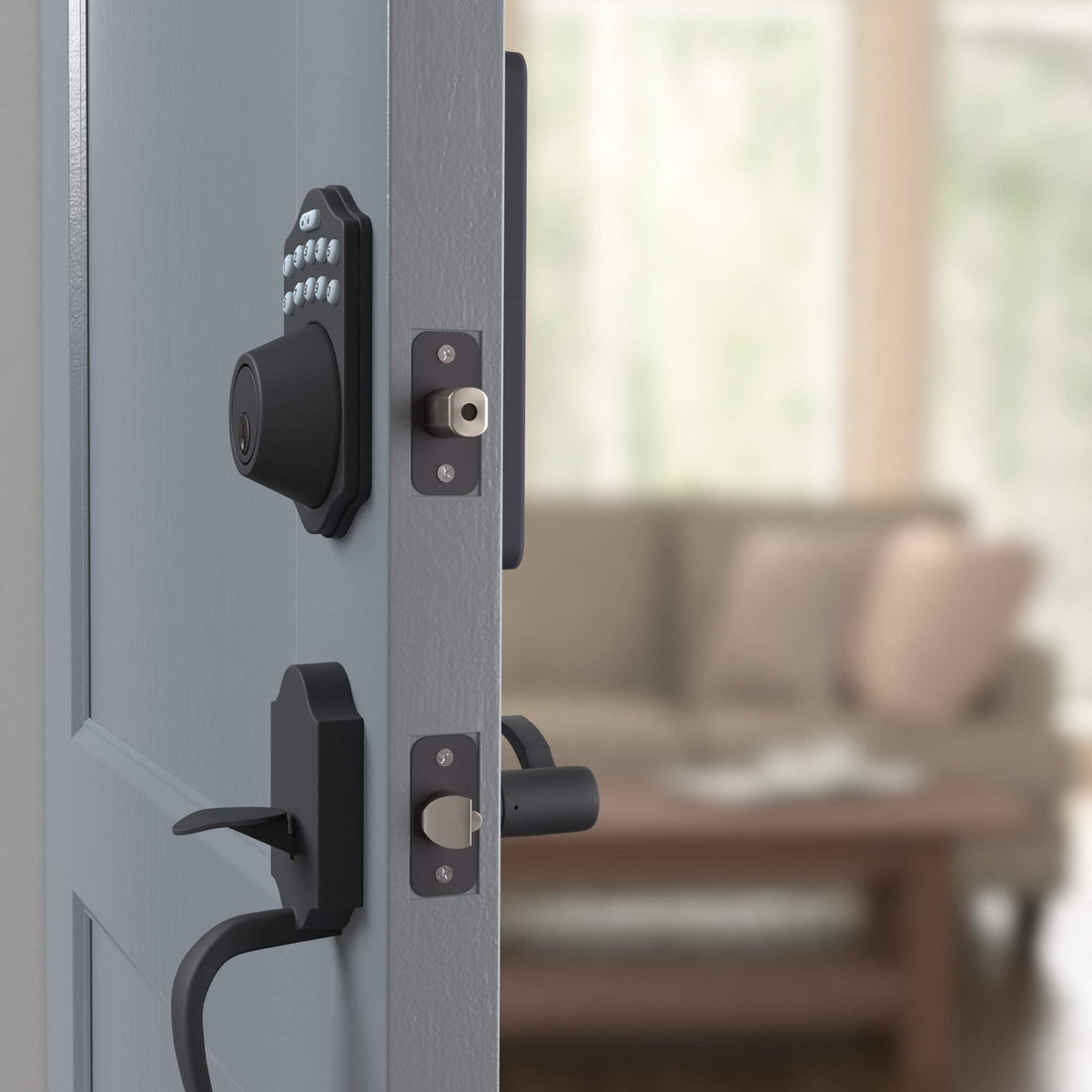 Amazon Basics Electronic Keypad Deadbolt Door Lock with Auto Lock, Touch-Control Keyless Entry, Customizable User Codes, Traditional Design, Matte Black, 1-Pack