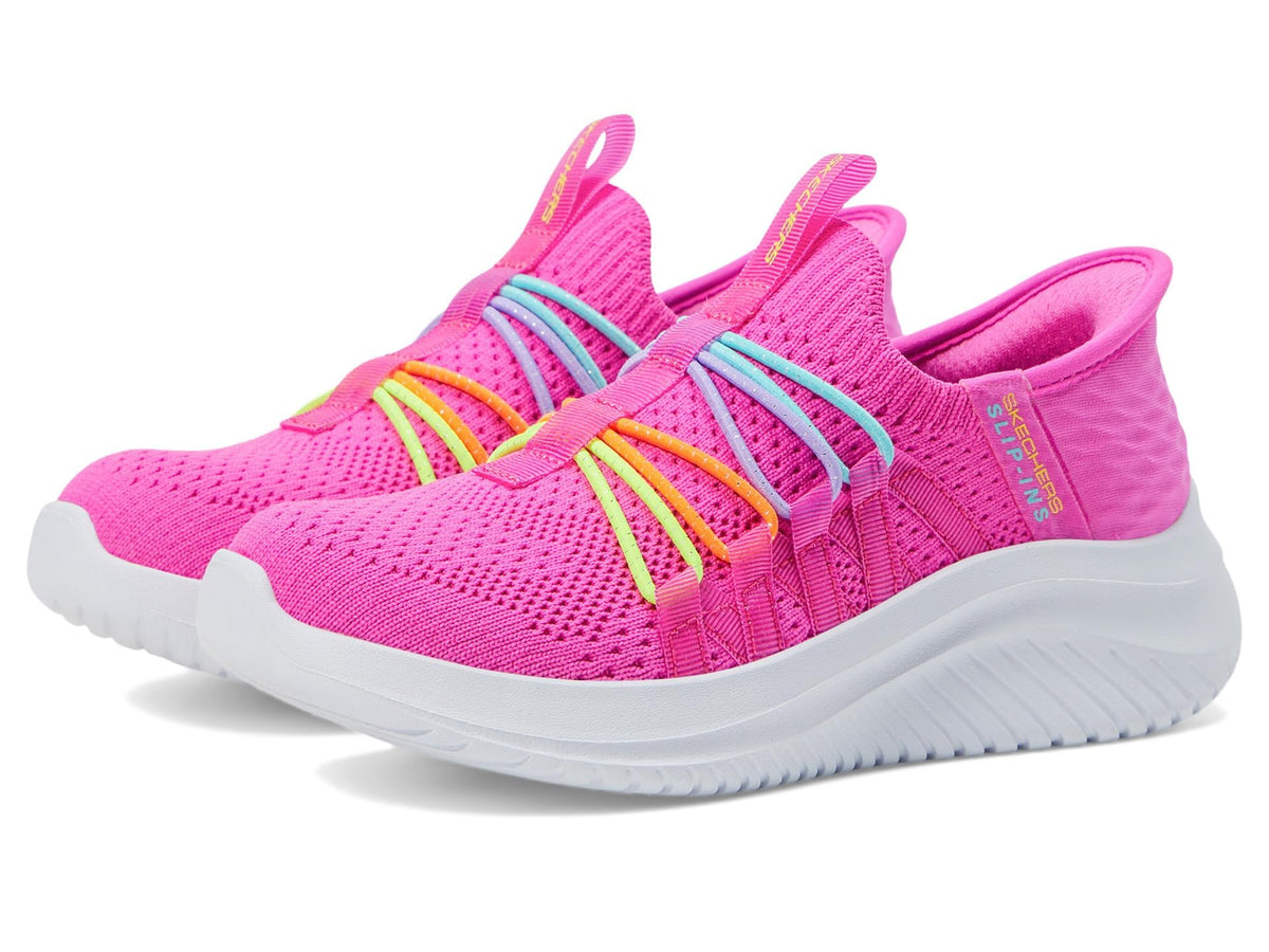 Skechers Kids Girls Ultra Flex 3.0-Bungee Fun Sneaker, Hot Pink/Multi, 12, Little Kid