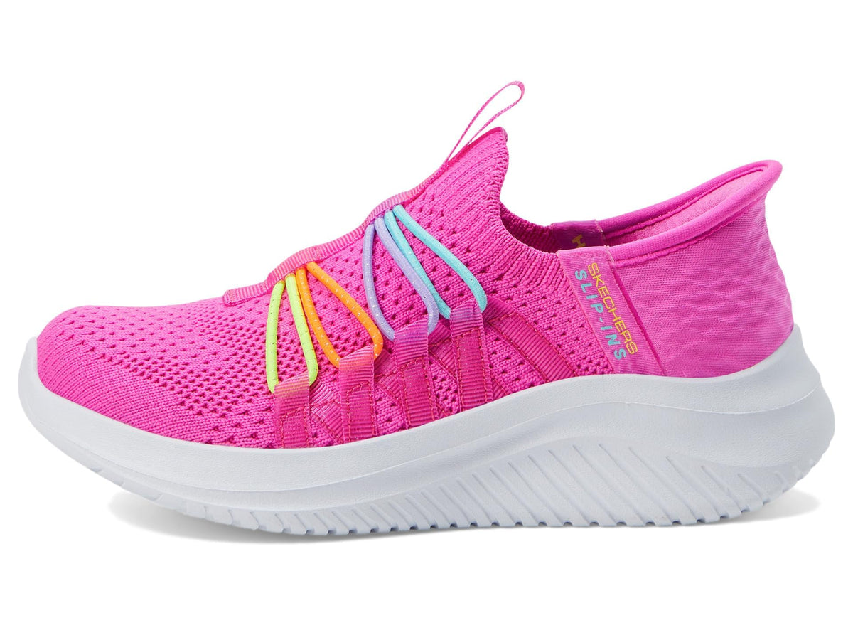 Skechers Kids Girls Ultra Flex 3.0-Bungee Fun Sneaker, Hot Pink/Multi, 12, Little Kid