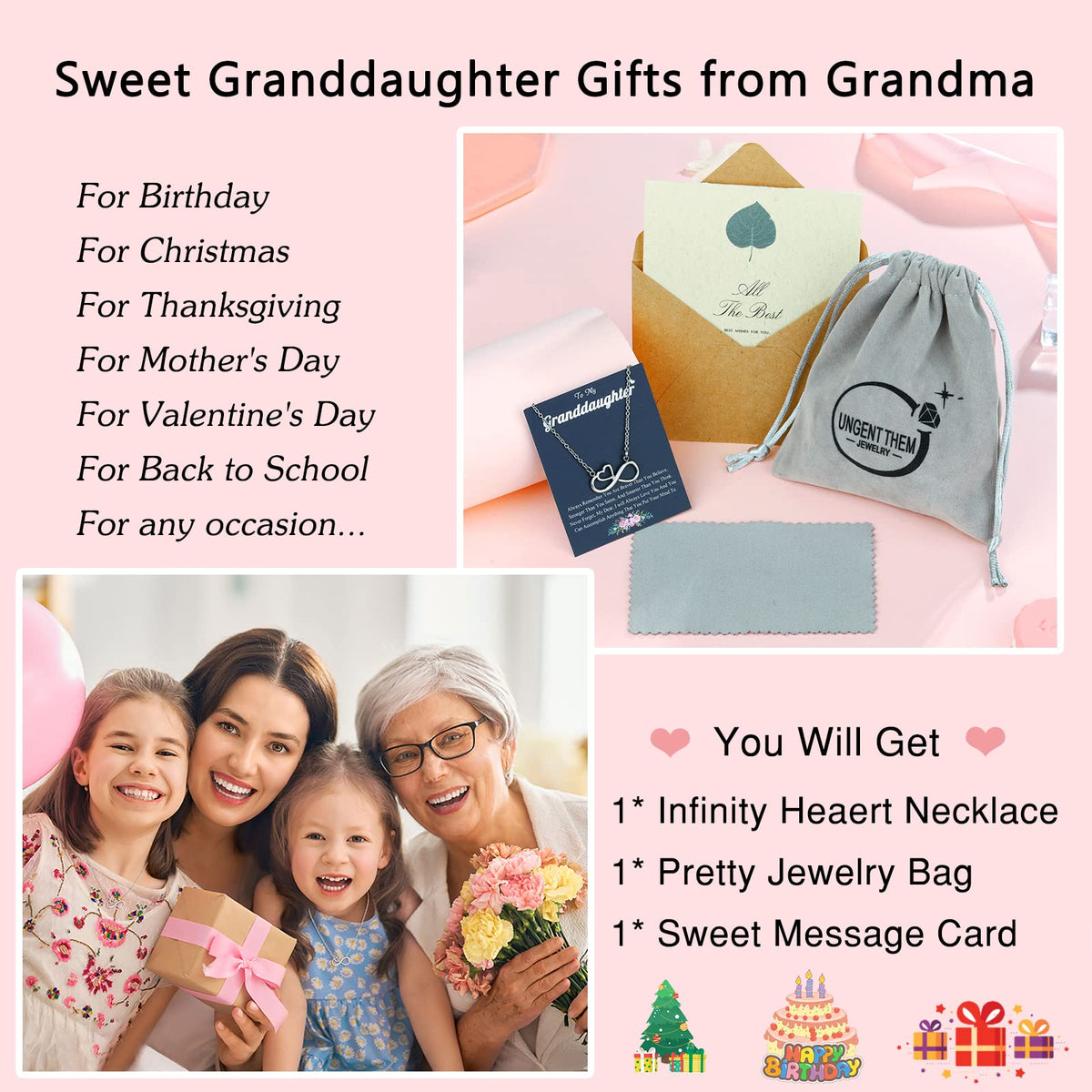 UNGENT THEM Granddaughter Jewelry Necklaces 8 10 12 14 16 Teen Girls Gifts