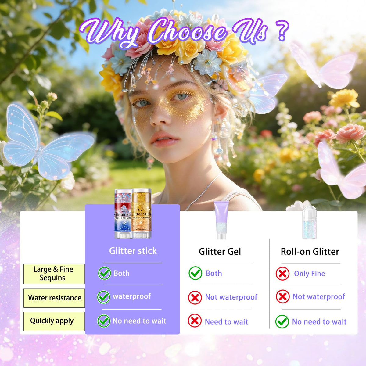 AROIC 6Pcs Body Glitter Stick, Sparkly Mermaid Face Glitter Makeup for Kids