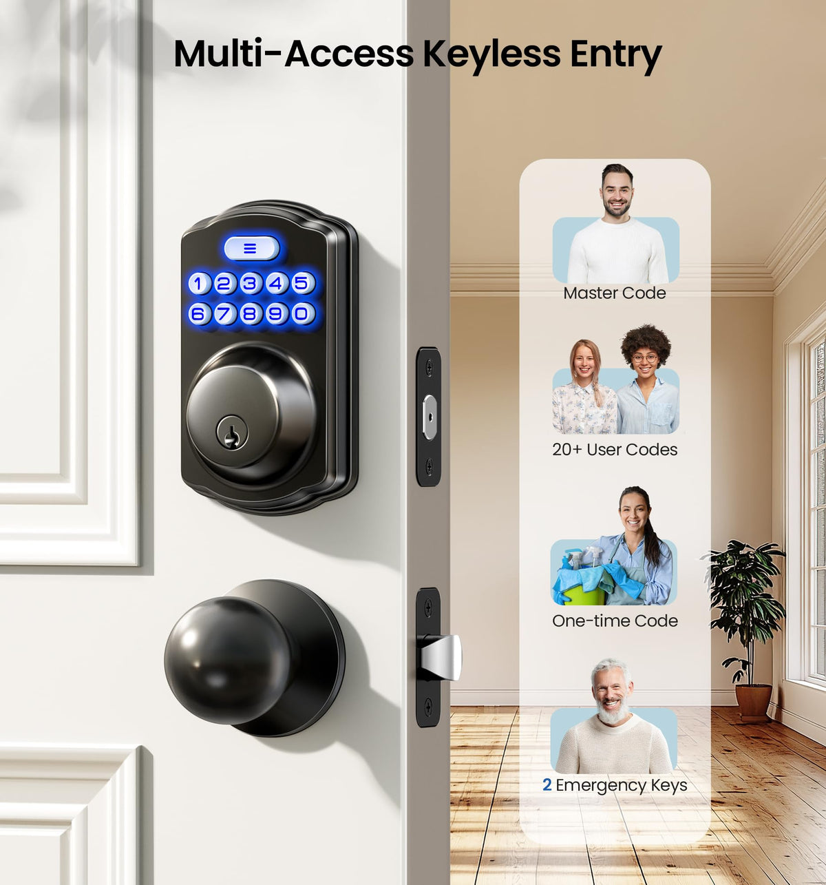 Veise KS01C Keyless Entry Deadbolt Door Lock with Knobs, Matte Black