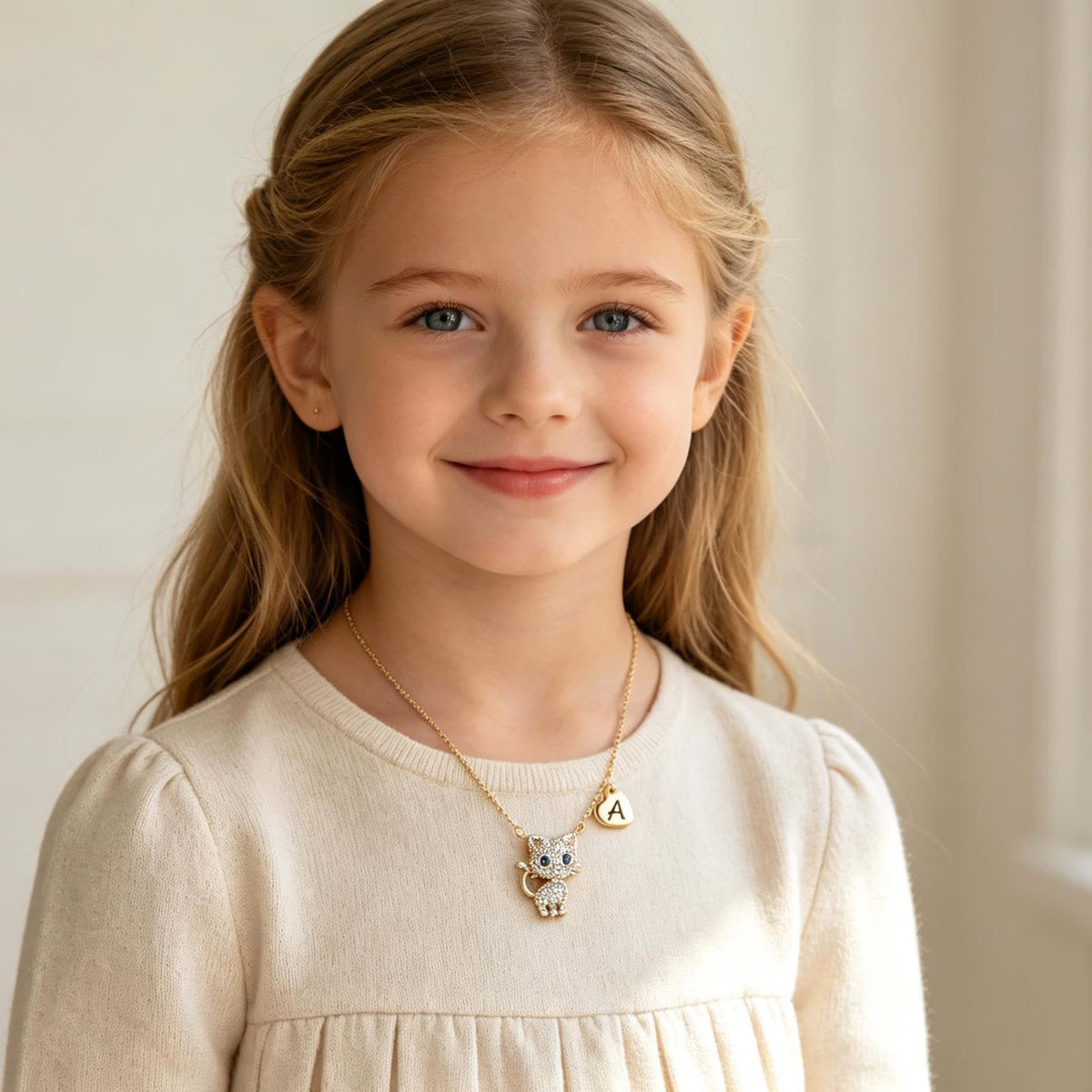 Esirly Cat Necklaces for Girls Initial Necklace Heart Letter A-Z Adjustable Cute Birthday Gifts for Women Girls Daughter Granddaughter Niece 16+2 Inches (A., Gold)