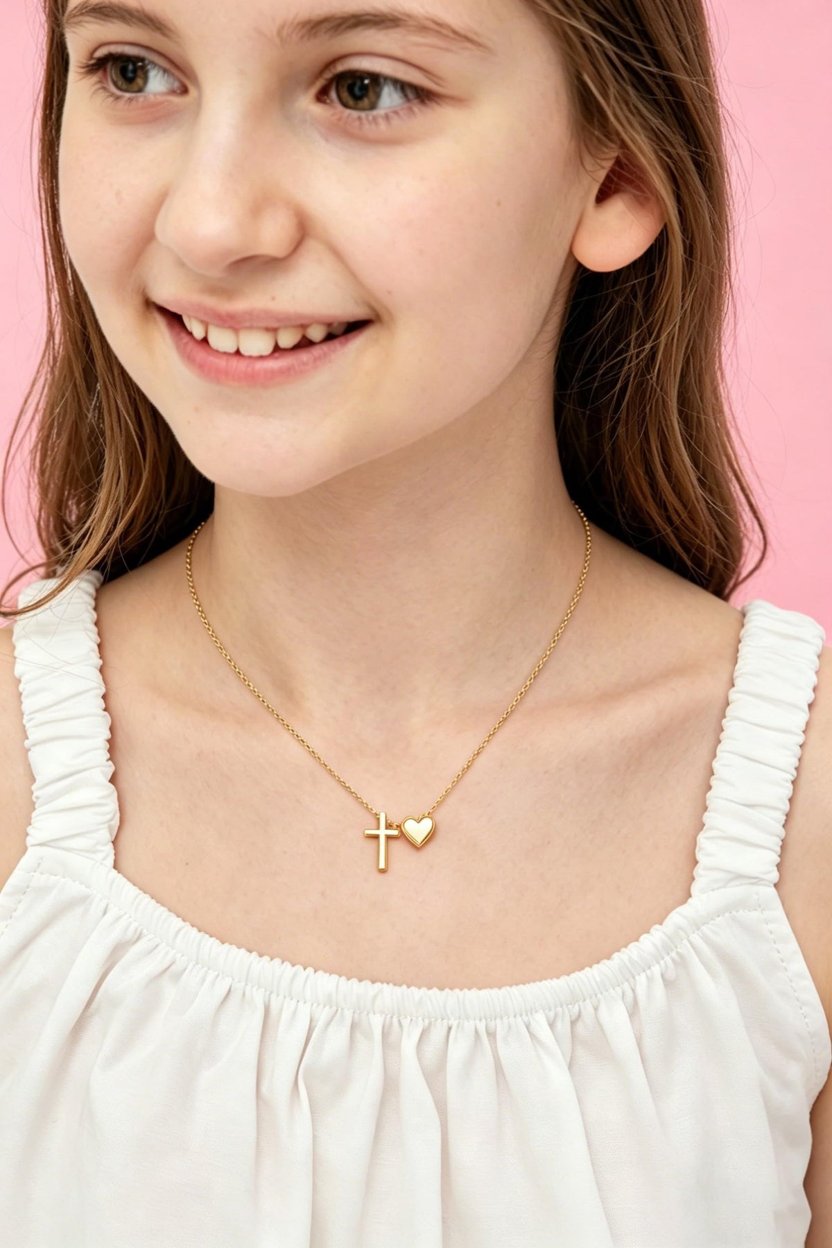 DORANA 10 Year Old Girl Birthday Gifts 14K Gold Plated Cross Heart Necklace
