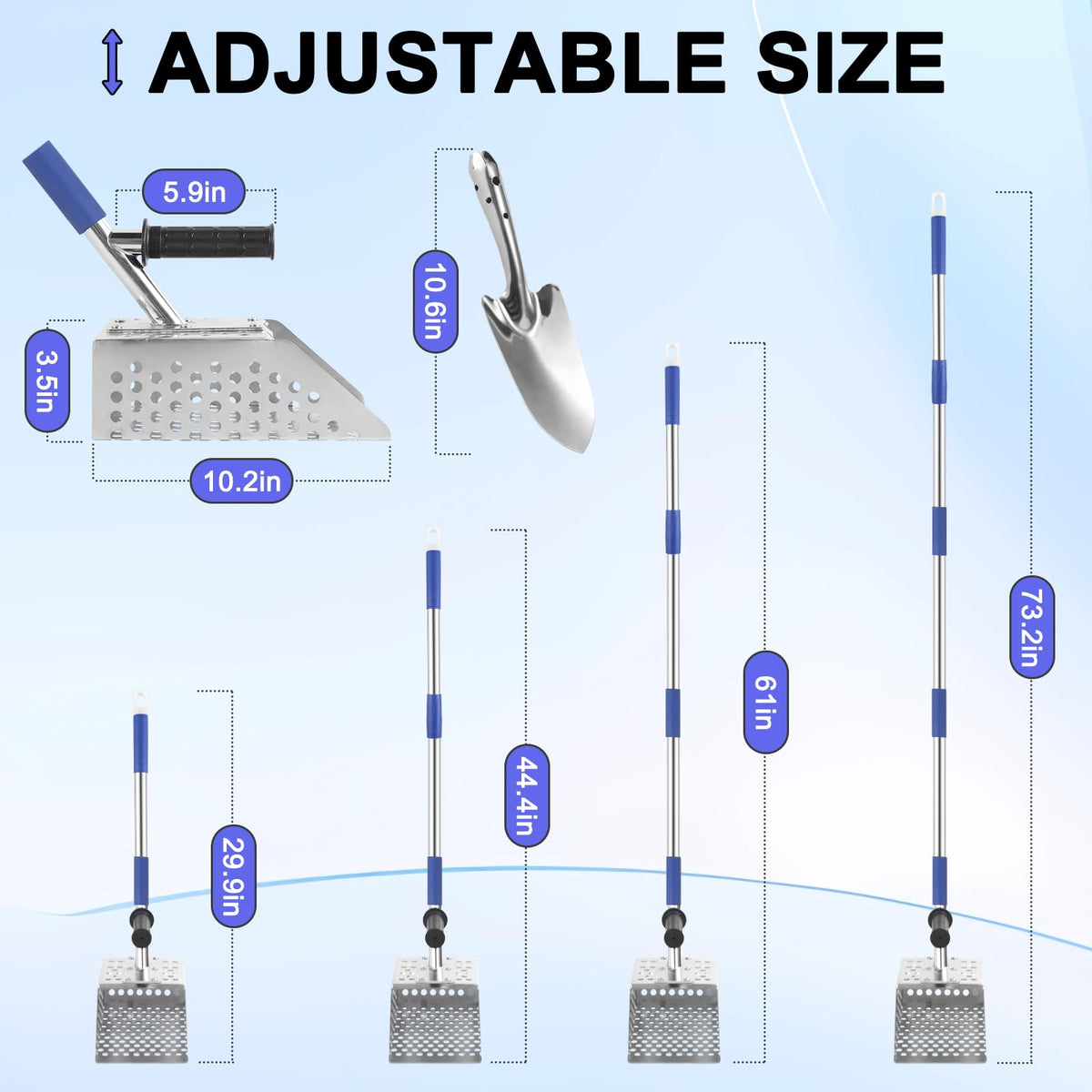 Sand Scoop for Metal Detecting, 73" Adjustable Long Handle Detector Scoop