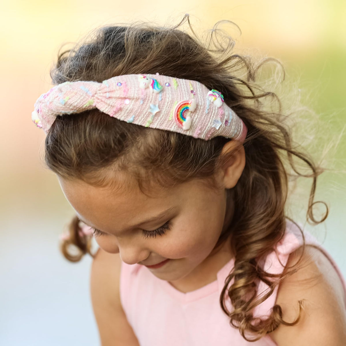 FROG SAC Knot Headband for Girls, Knotted Headbands for Toddler Kids, Rainbow Beaded Unicorn Hair Accessories, Halloween Christmas Stocking Easter Basket Stuffers (Light Pink)