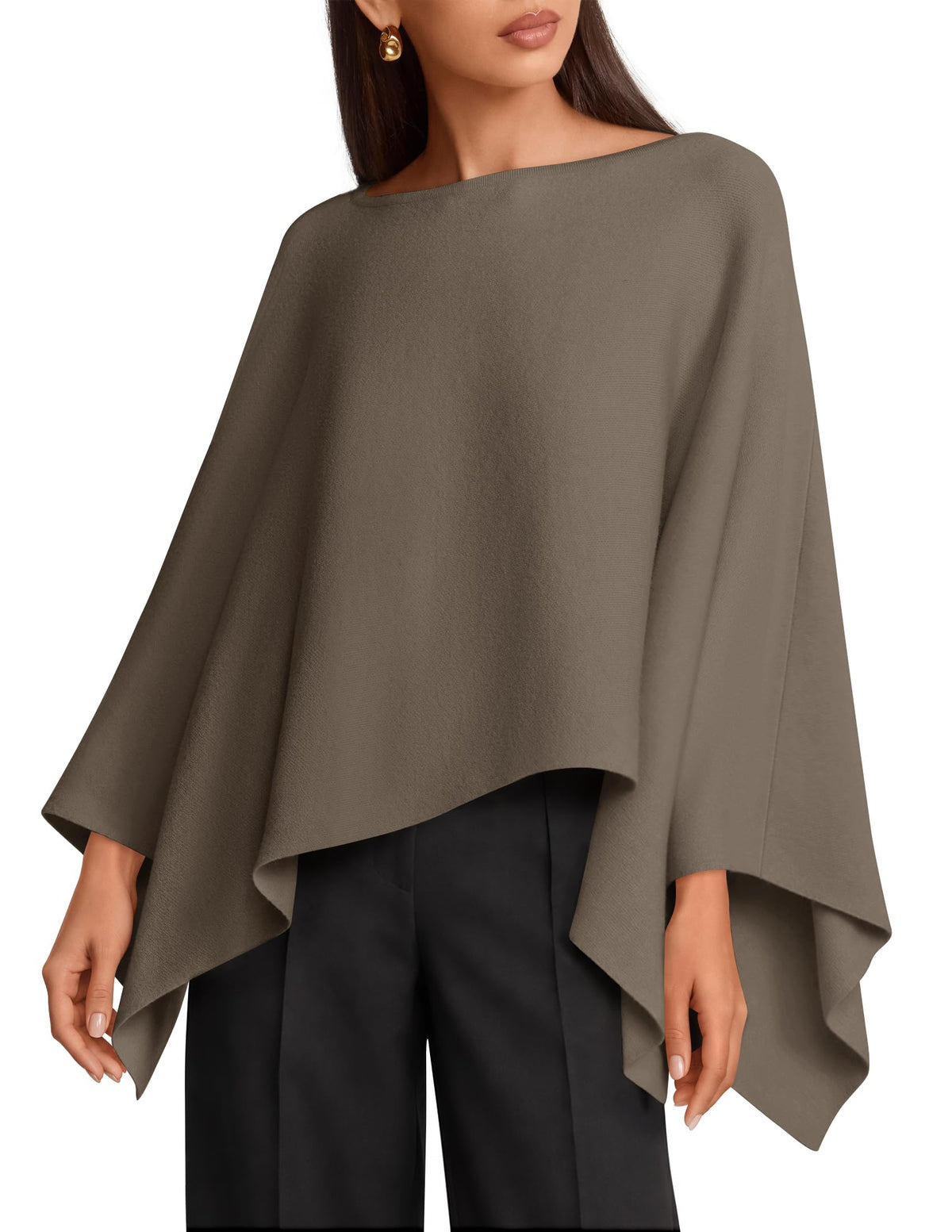 ZESICA Women's Fall Batwing Oversized Knitted Shawls Poncho Sweaters Coffee