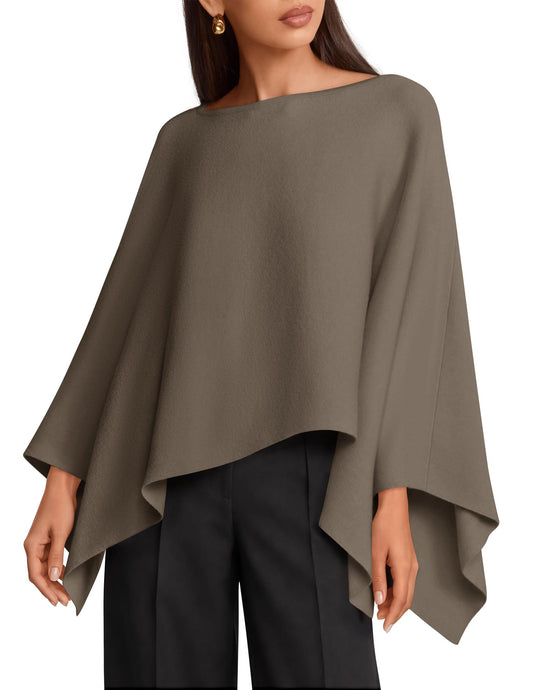 ZESICA Women's Fall Batwing Oversized Knitted Shawls Poncho Sweaters Coffee