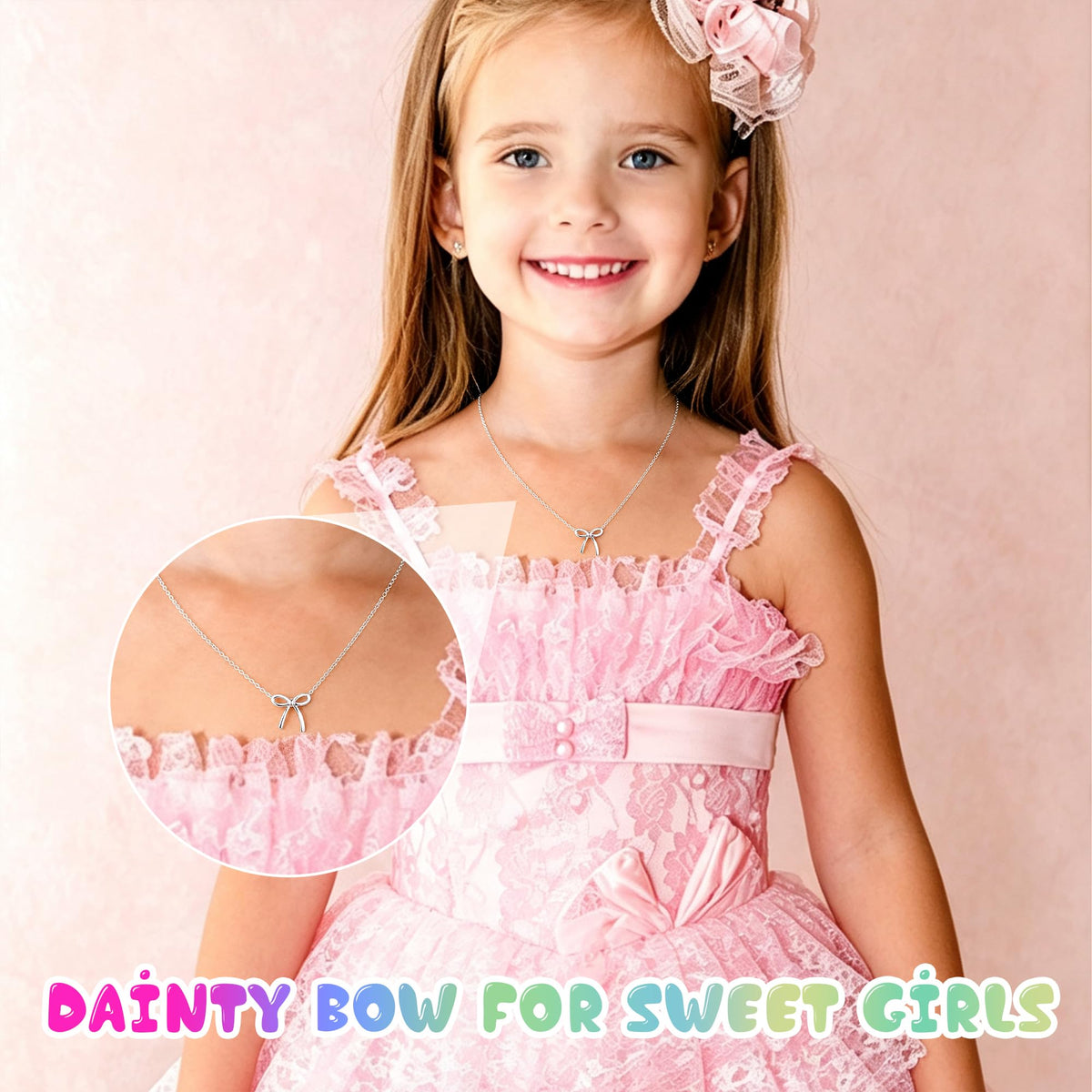 Turandoss 14K Gold Plated Bow Necklace, Birthday Gifts for Kids Teen Girls