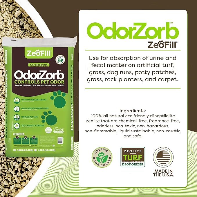Premium Outdoor Odor Infill - 40lbs. Bag ��� Pet Urine Odor Eliminator for Artificial Turf, Grass, Playgrounds, & Sport Fields ��� 97% Pure Clinoptilolite Zeolite ��� Odor Elimi