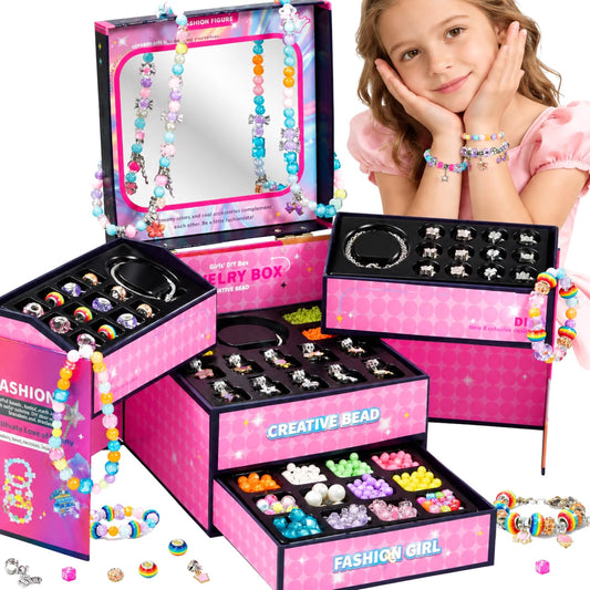 WOANZZ Charm Bracelet Making Kit, DIY Jewelry Making Kits for Girls 8-12, Jewelry Box with Beads Necklace Kit Crafts Birthday Gift for 6 7 8 10 11 12 Year Old Girl, Pink
