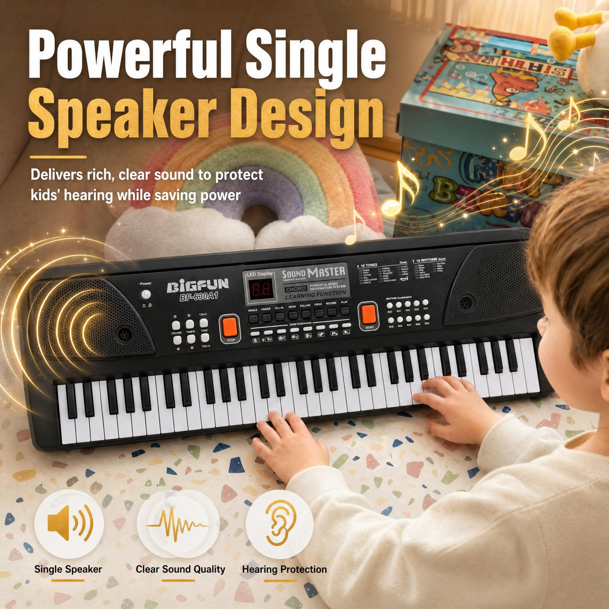 Soundo 61 Key Piano Keyboard with Microphone, Electric Piano, Black