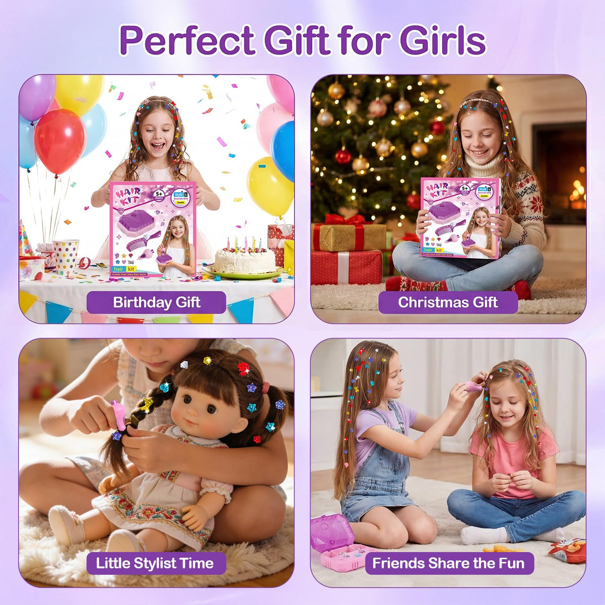 GlamLoops Hair Gem Stamper Kit ��� Hair Jewelry & Bling Craft Toys for Girls ��� Sparkling Hair Accessories with Glitter Sequins ��� DIY Hair Arts Crafts ��� Birthday Gifts for 5 6