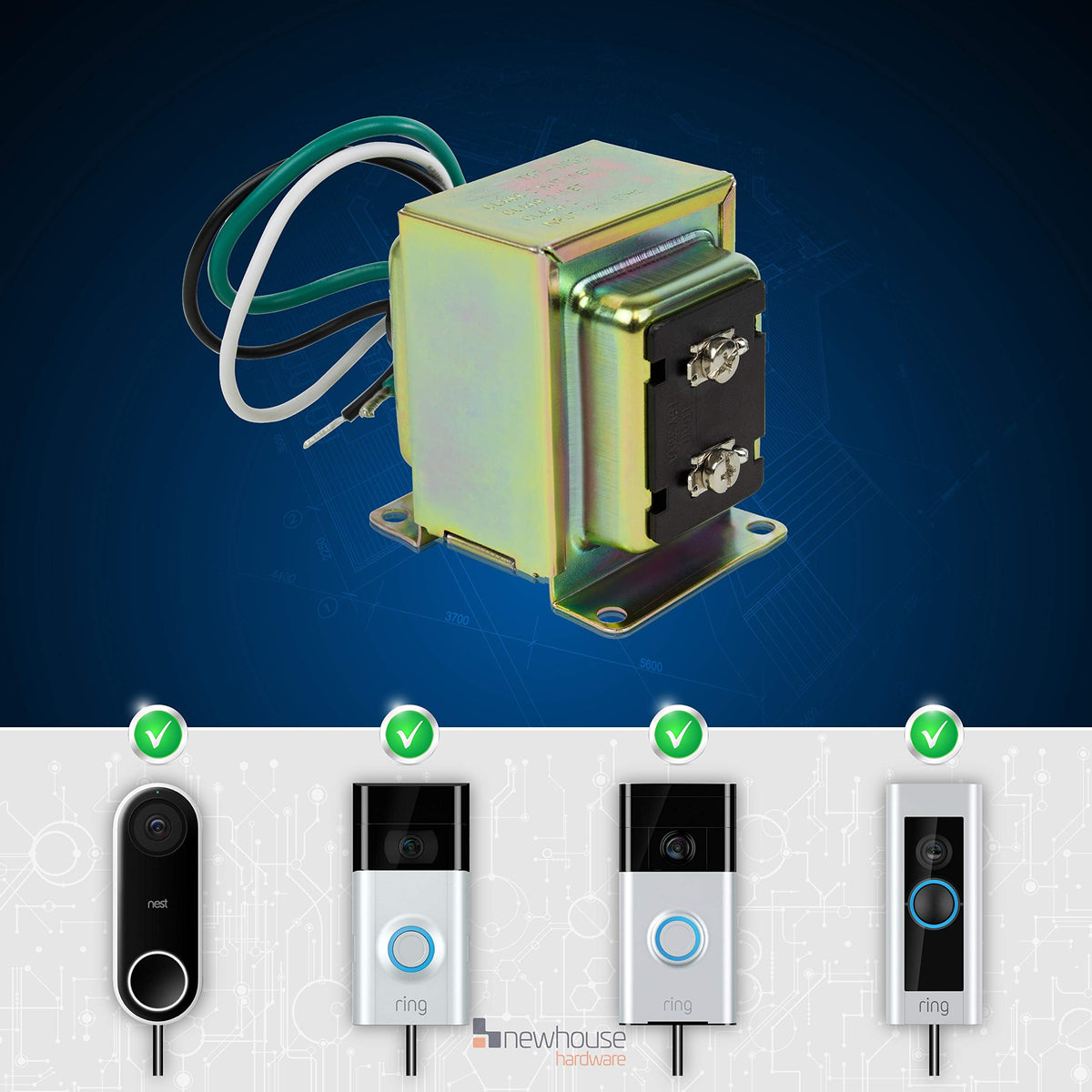 Newhouse Hardware 16V 30VA Door Bell Transformer Compatible with Ring Video Doorbell Pro 30TR, for Wired Chimes