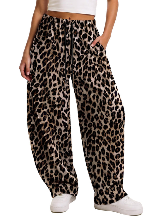 Sampeel Leopard Pants Barrel Sweatpants Women Wide Leg 2026 Cheetah Print M