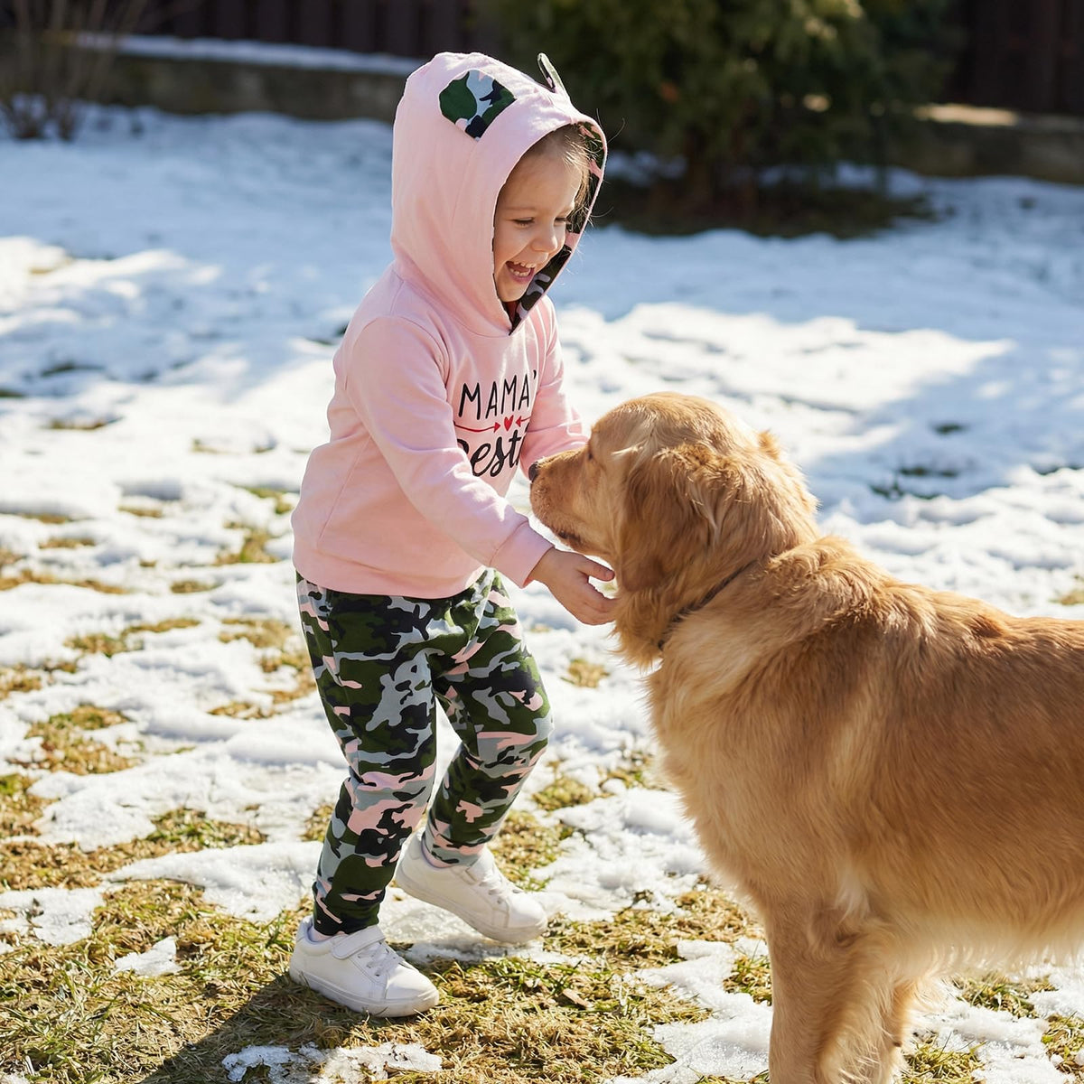 FYBITBO 2Pcs Baby Girls Fall Winter Clothes Mamas Bestie Hoodie Sweatshirt Tops & Camo Pants Outfits Clothing Sets (Pink Camo, 12-18 Months)
