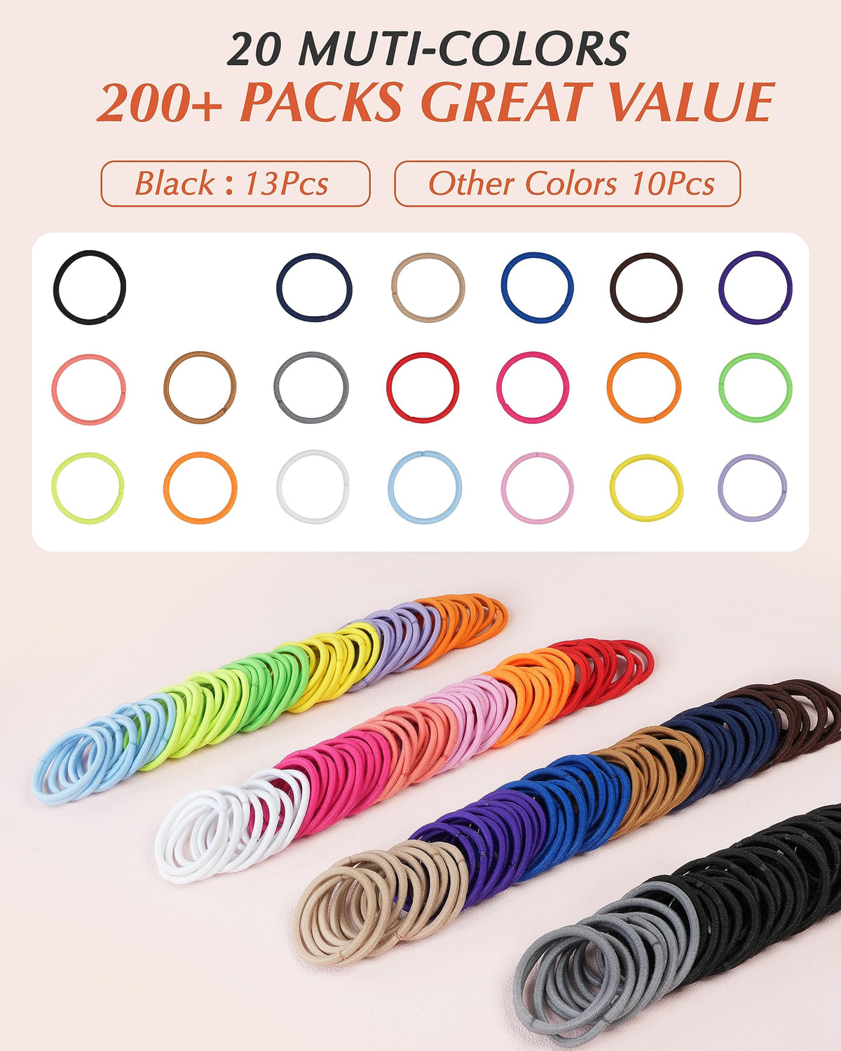 203 Pieces Hair Ties, 4MM Elastic Ponytail Holders for Women and Girls