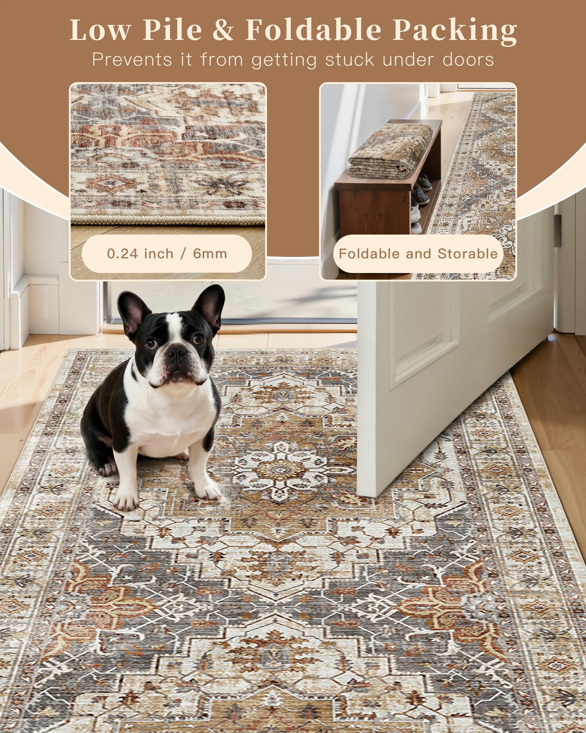 Madane Hallway Runner Rug 2x8 Washable Kitchen Rugs Non-Slip, Turmeric/Grey