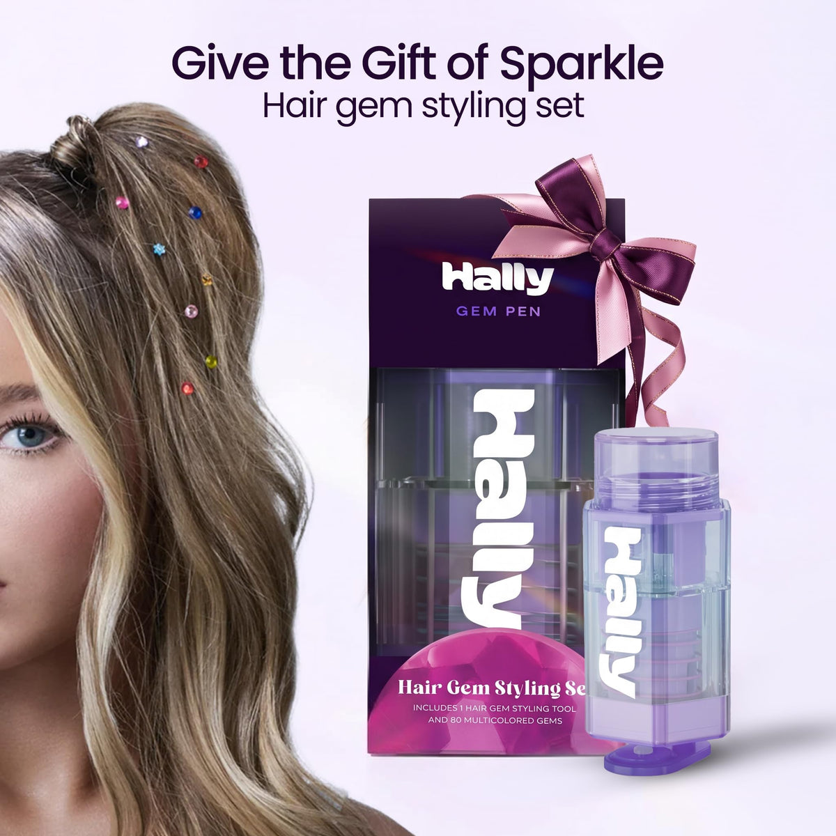 Hally Hair Gem Pen Kit with 240 Stick-On Hair Gems and Stamper Tool