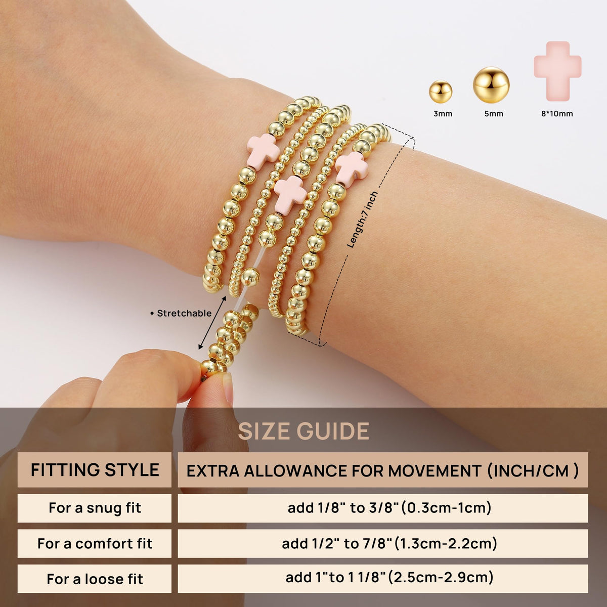 Yoosteel Gold Bracelets for Women, 14k Gold Plated Beaded Bracelets Set