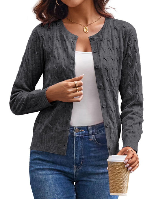 GRACE KARIN Cable Knit Cardigan Sweaters for Women Lightweight Fall Outfits