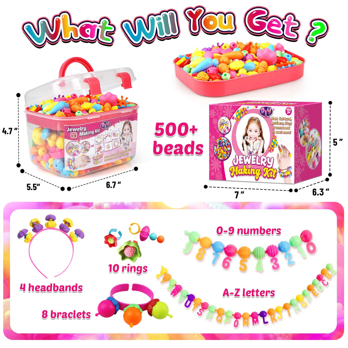 520+ Pop Beads, Jewelry Making Kit for Girls, 3 4 5 Years Old Birthday Gift