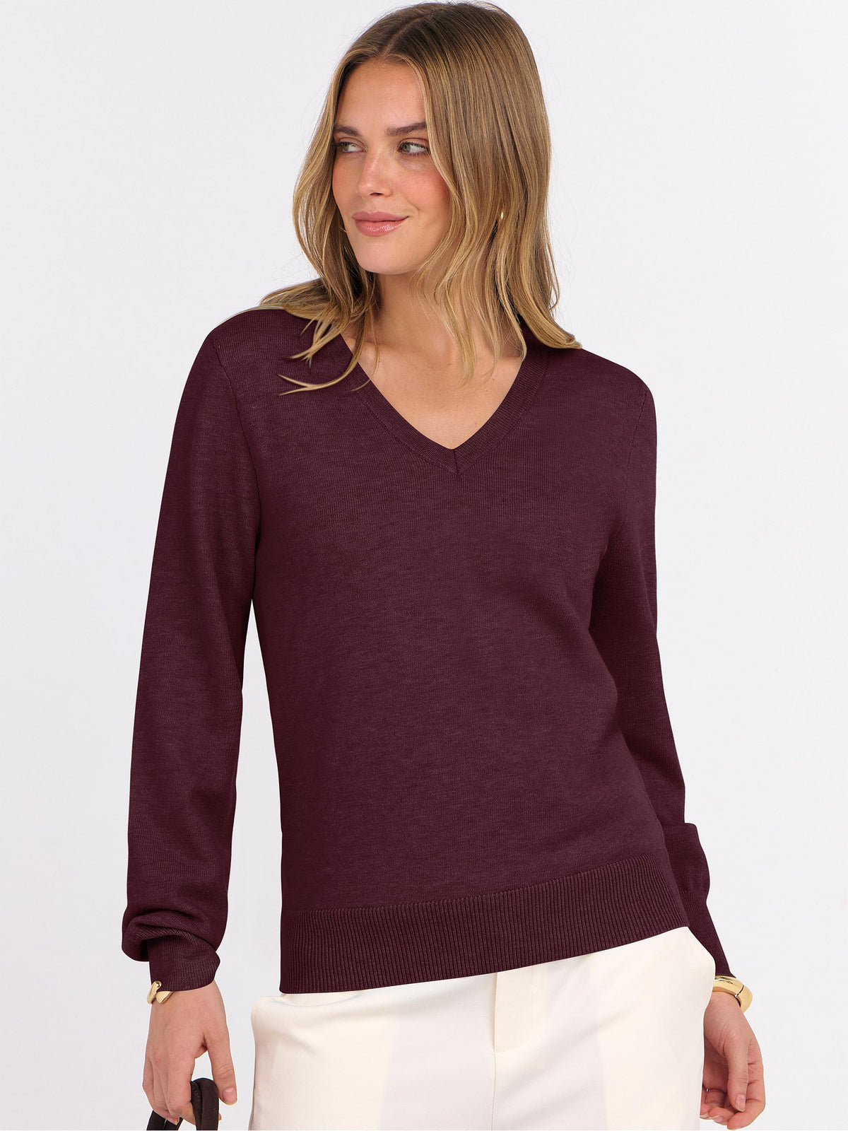 ANRABESS Women���s Fall Long Sleeve V Neck Lightweight Sweaters Top Da