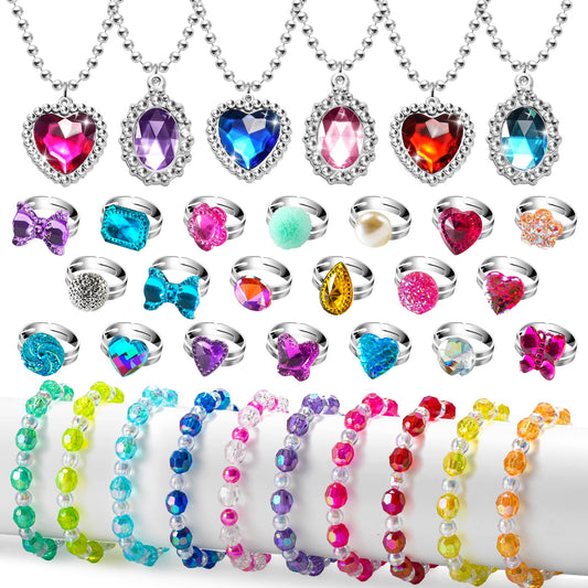 36pcs Princess Kids Jewelry for Girls 4-6, Toddler Play Costume Jewelry Set