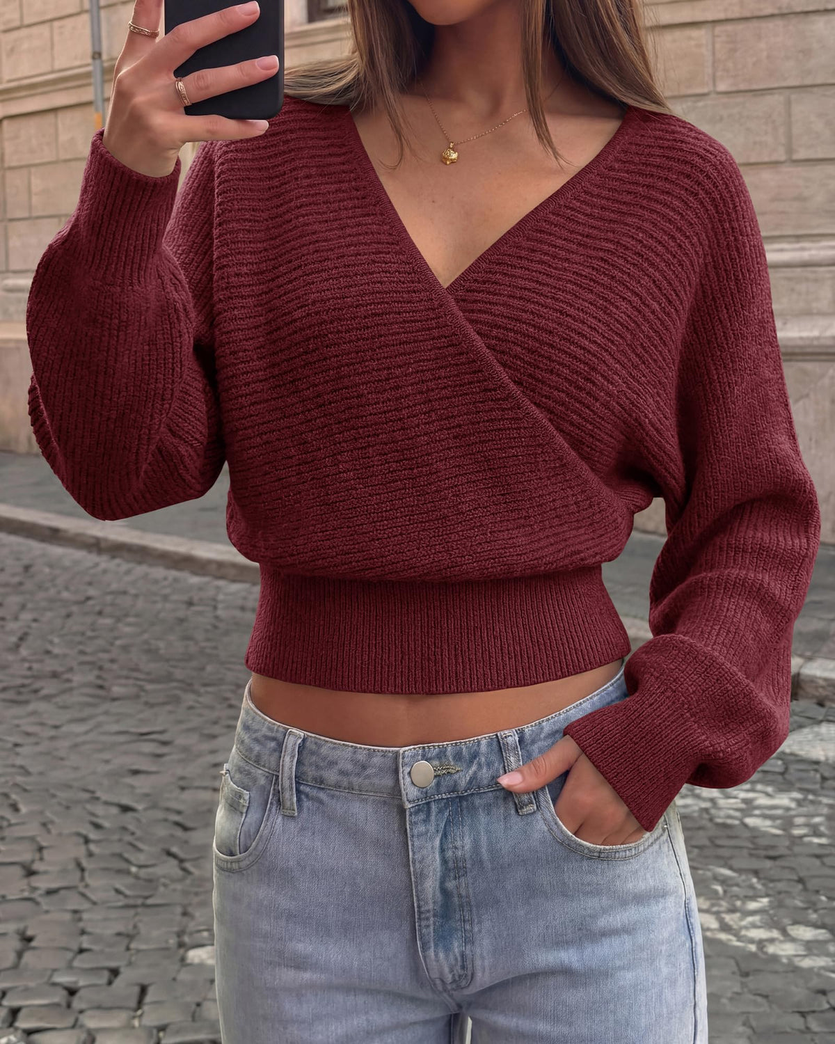 BTFBM Ribbed Knit V Neck Wrap Cross Sweaters For Women Fall Outfits 2026