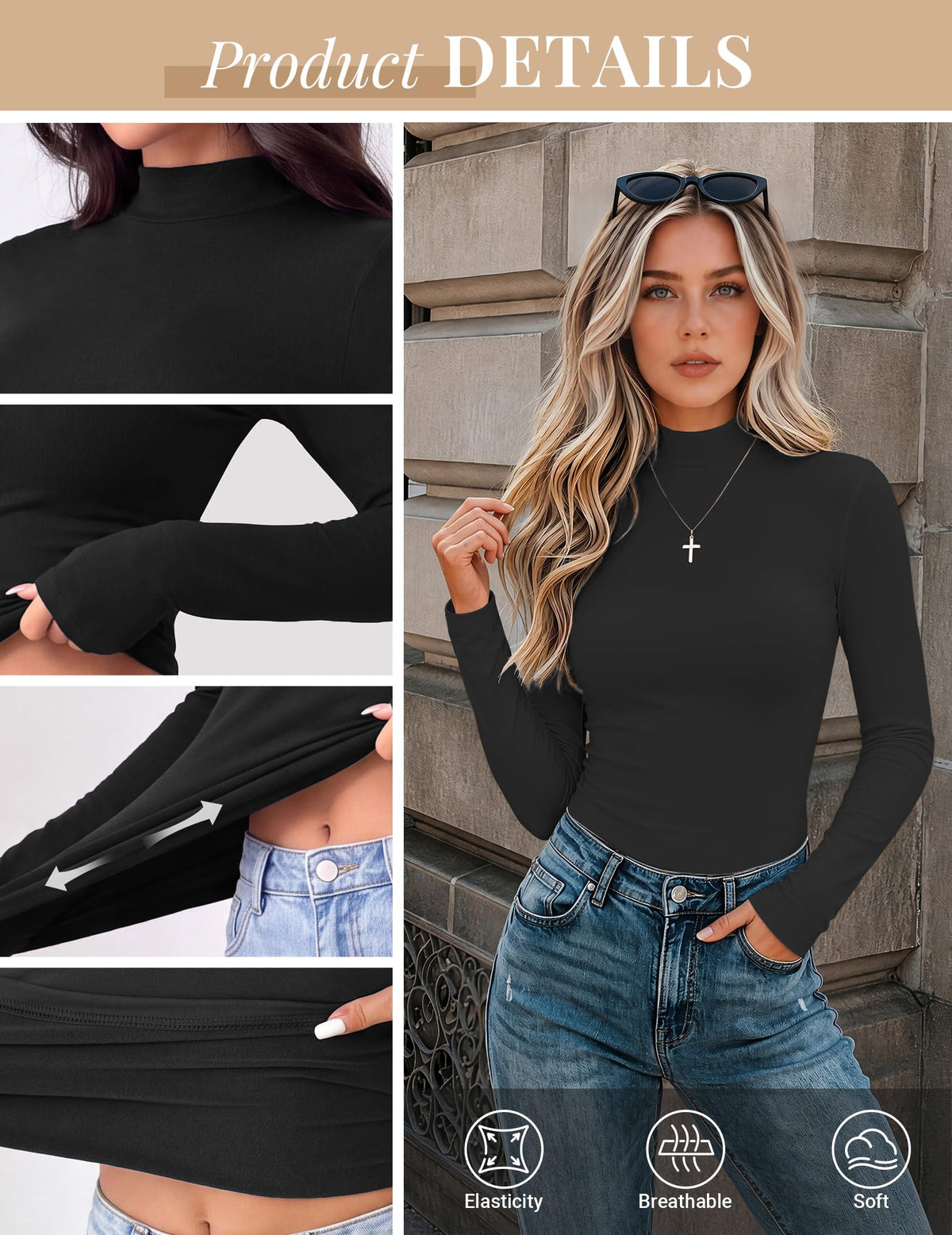 Ekouaer Women Mock Turtleneck Tops Long Sleeve Shirts Thermal Base Layer