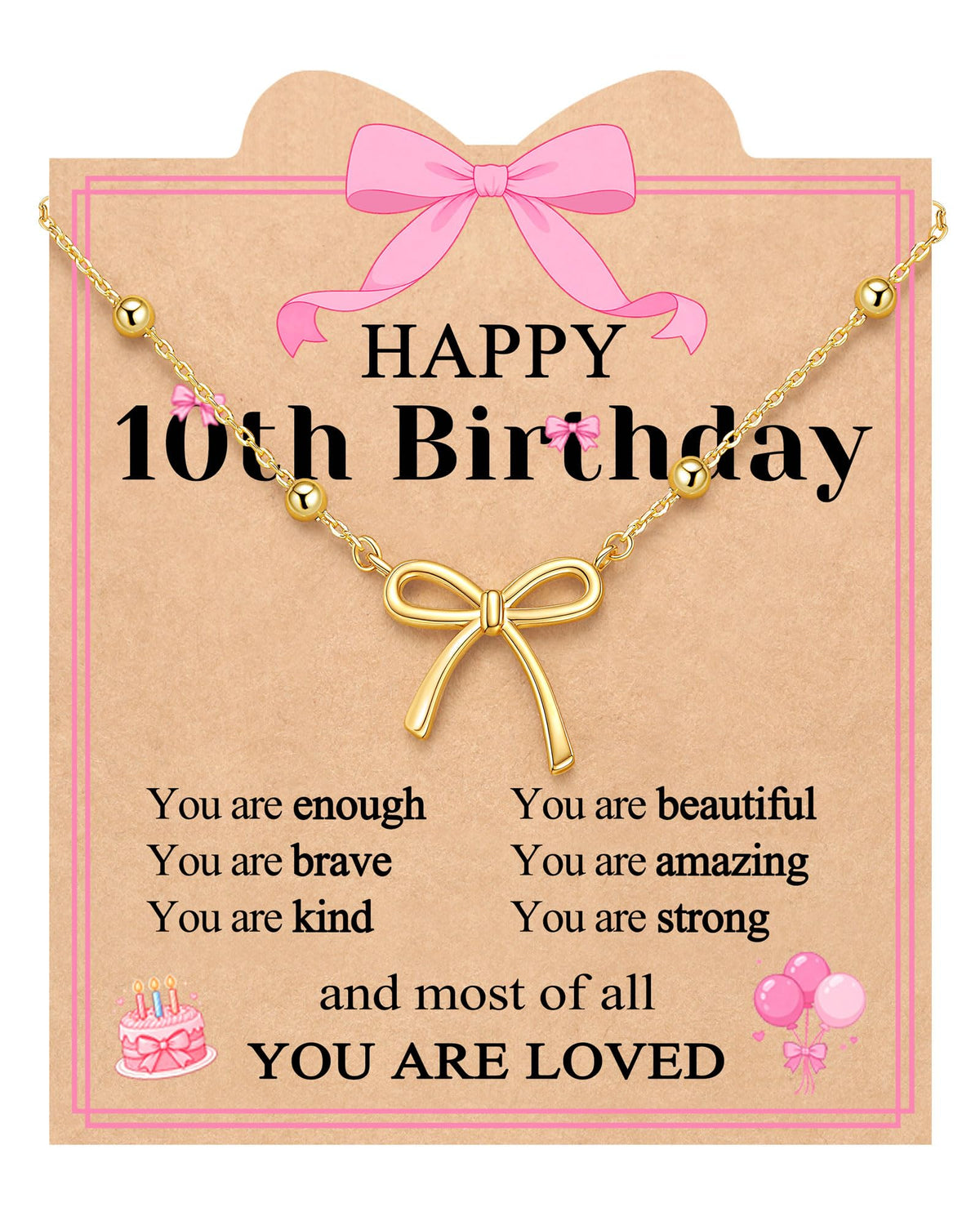 UNGENT THEM 10 Year Old Girl Birthday Gifts Bow 10th Decorations Necklace