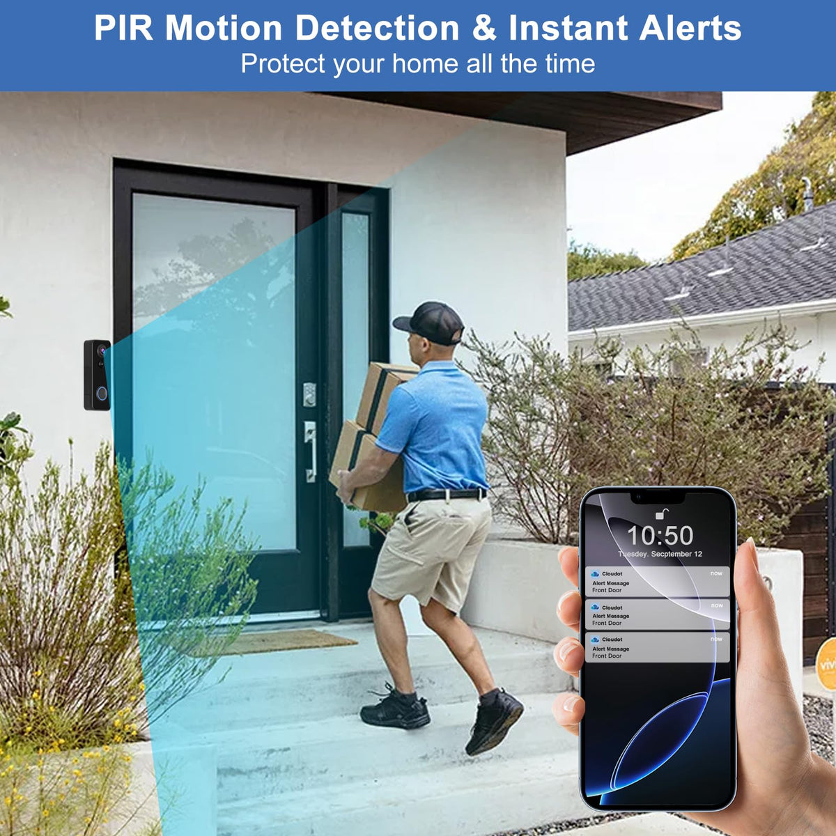 Doorbell Camera Wireless,Head-to-Toe Video - No Subscription Required,2K HD Live View,Two-Way Talk,Smart Video Doorbell with Chime,Motion Alerts,Compatible with Alexa &Google(2.4G WiFi)