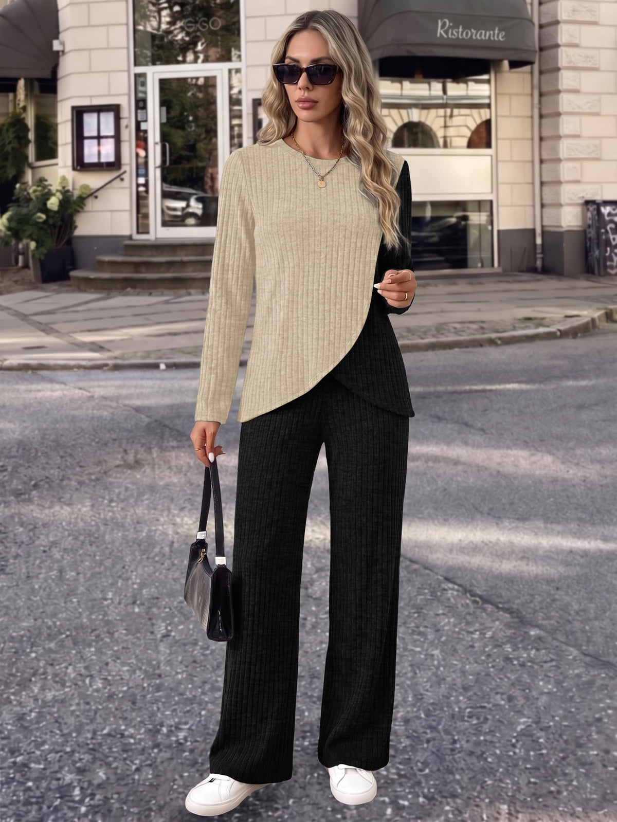 WIHOLL Winter Clothing for Women 2 Piece Lounge Sets Travel Outfit Beige XL