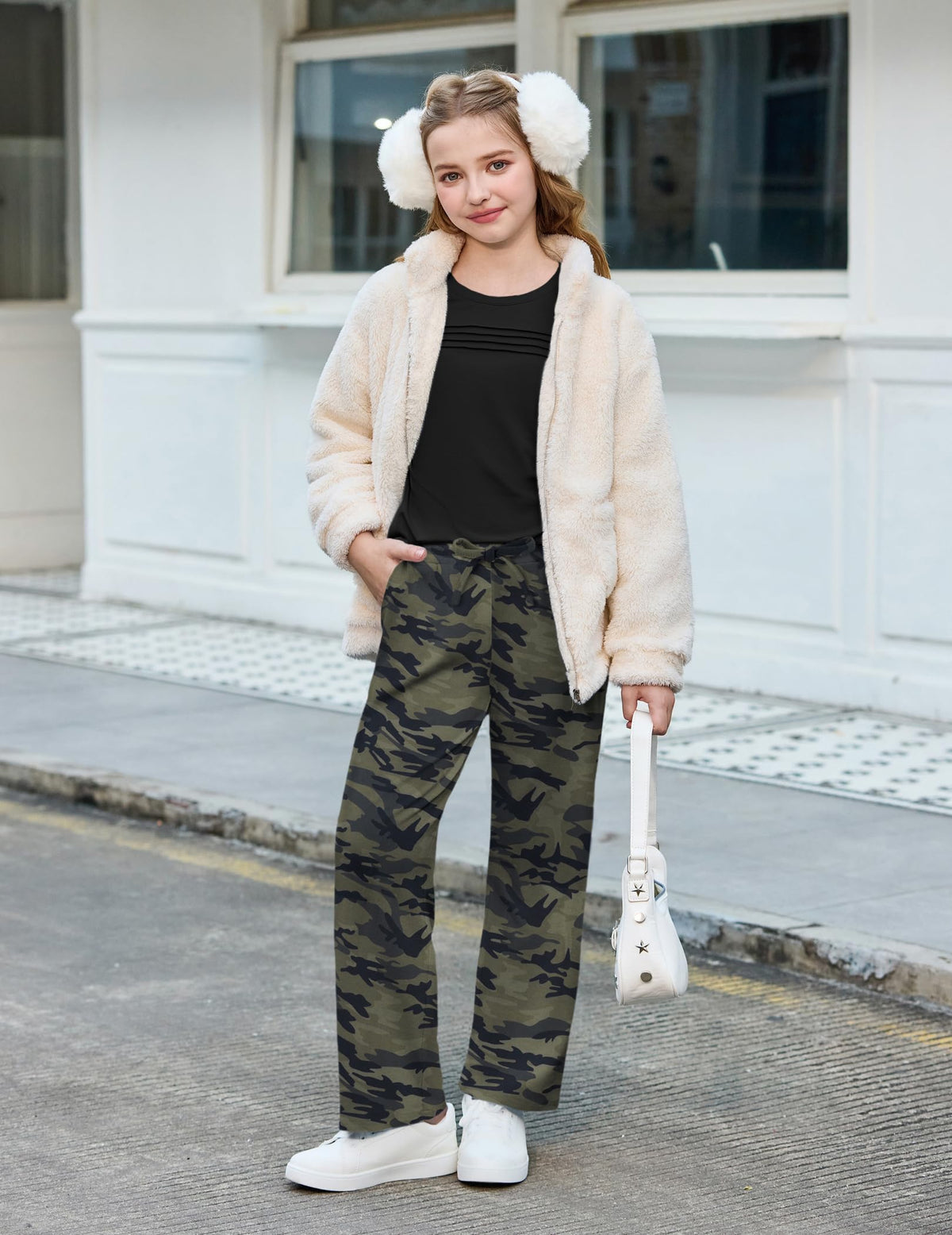 Arshiner Girls Clothes Fall Two Piece Set Loose Fit Top Pocket Pants