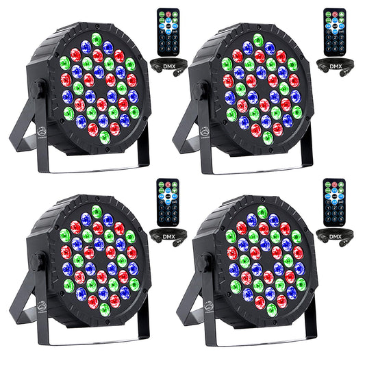 36W RGB LED DJ Stage Par Lights 4Pack, Sound Activated & DMX for Party