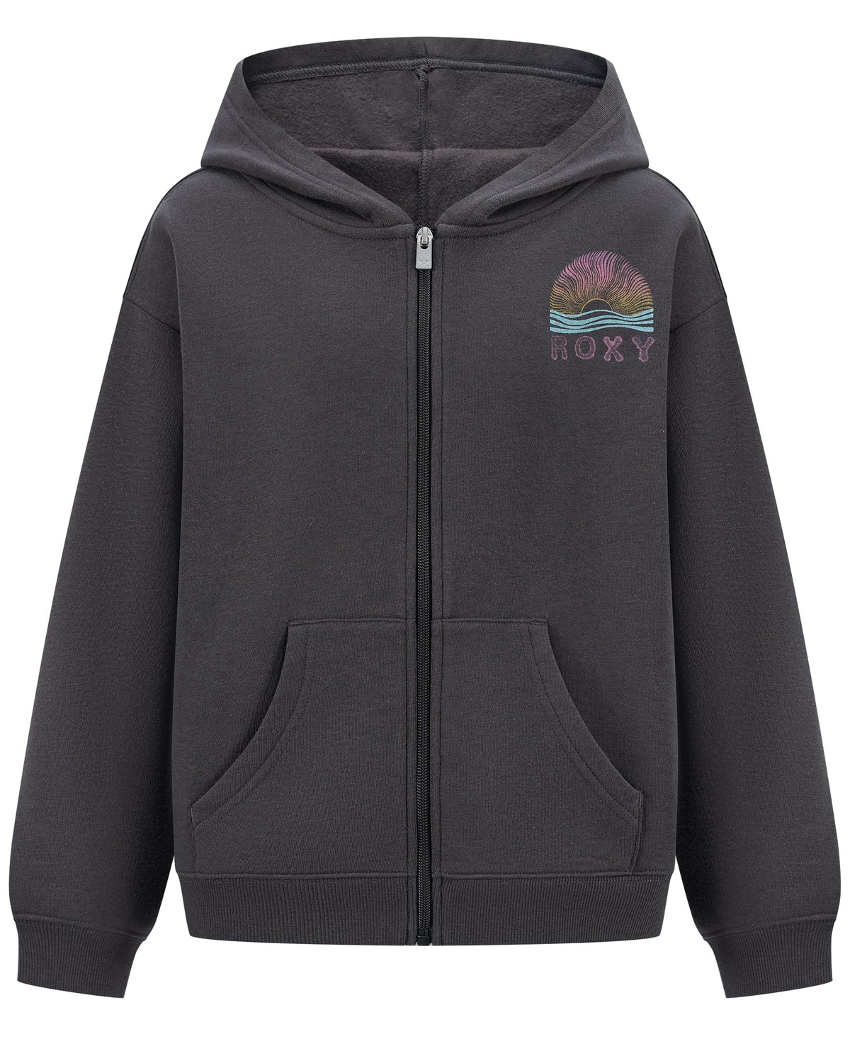 Roxy Girls' Graphic Full-Zip Fleece Hoodie Sweatshirt, Phantom Sunset, 8-10