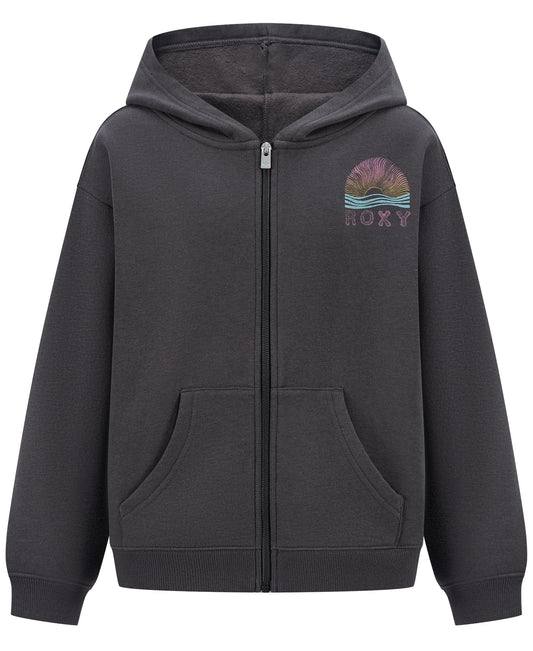 Roxy Girls' Graphic Full-Zip Fleece Hoodie Sweatshirt, Phantom Sunset, 8-10