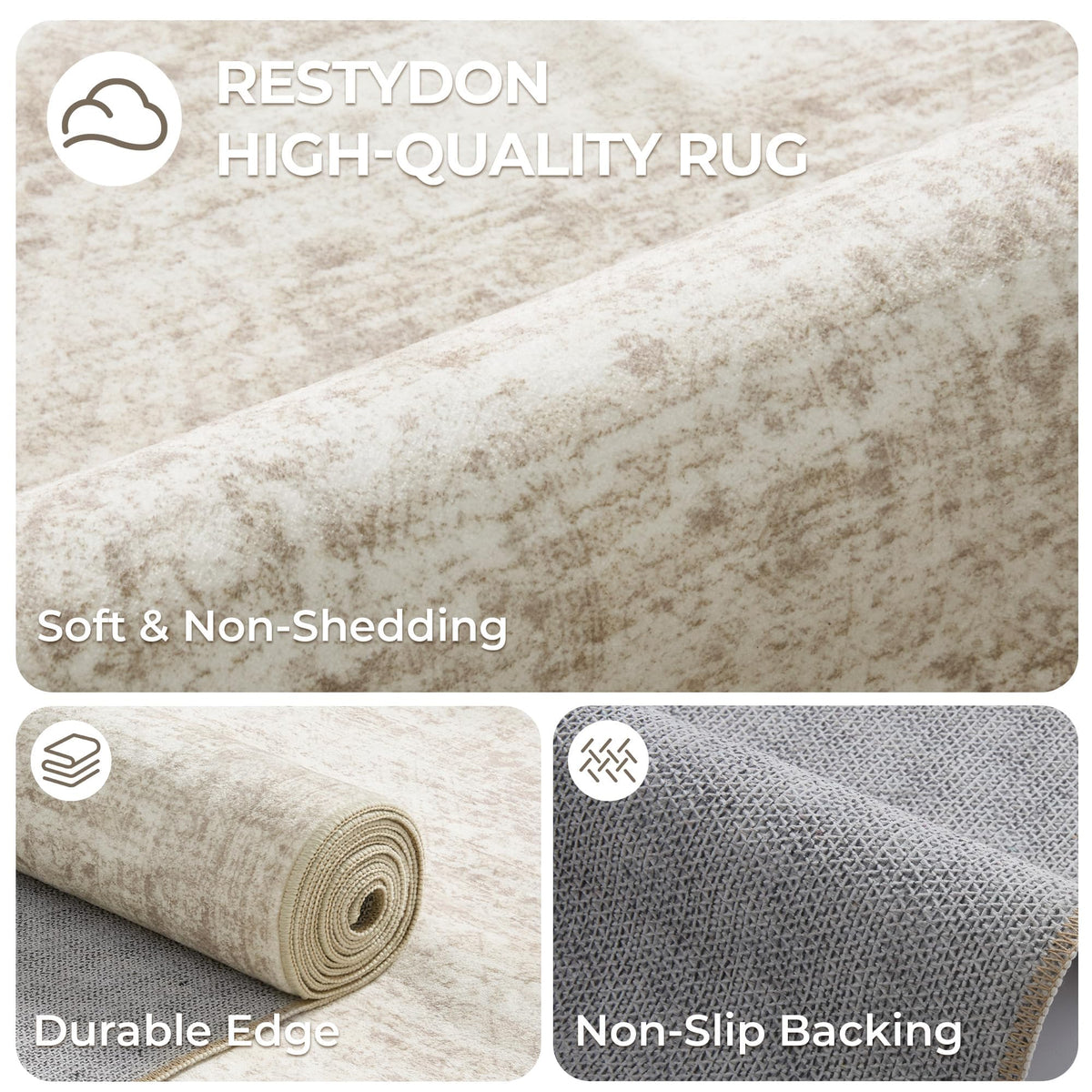 Restydon 2x8 Runner Rug Non Slip,Washable Hallway Runner Rug,Beige
