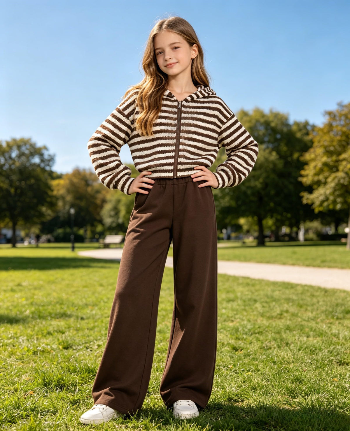 LKALPSQ Girls 2 Piece Outfit Tween Girls Fashion Clothes Set Long Sleeve + Comfortable Pants Outfits Brown 13-14 Years