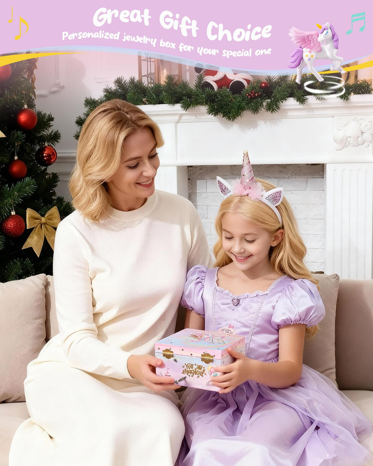 Lolalet Unicorn Musical Jewelry Box Gift for Girls Kids(Box Only) -Letter A