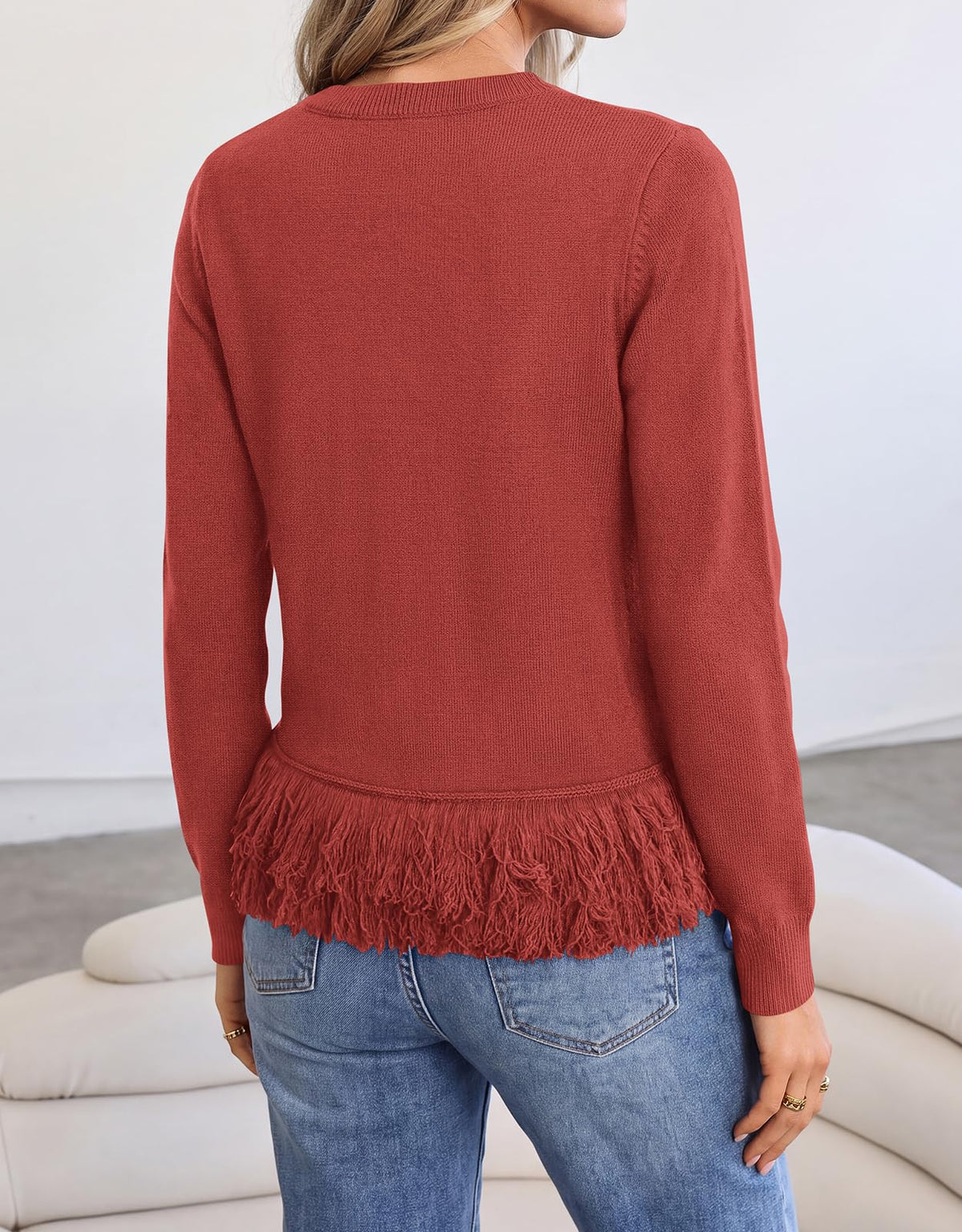 PRETTYGRDEN Fall Sweaters for Women 2026 Trendy Cute Tops, Brick Red, L