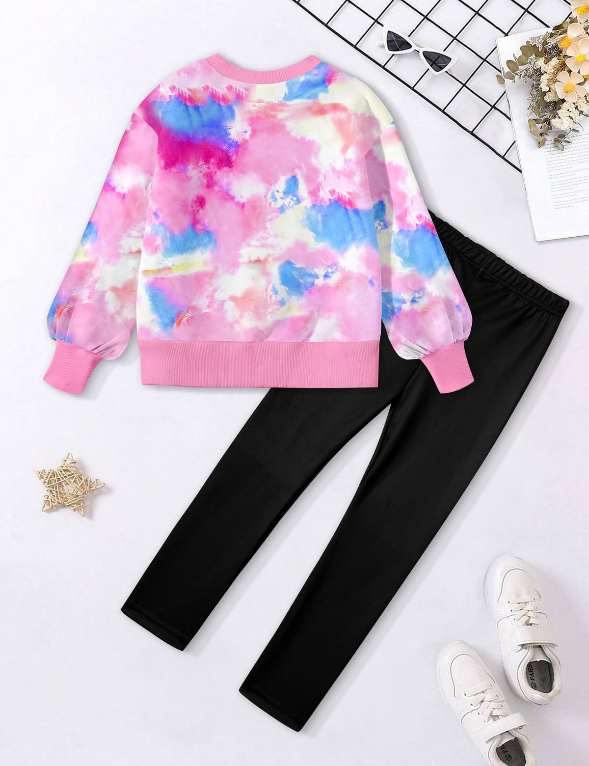 Tomolant Girls Clothes Size 6, Kids Clothes Tie Dye Sweatshirt Pants Set