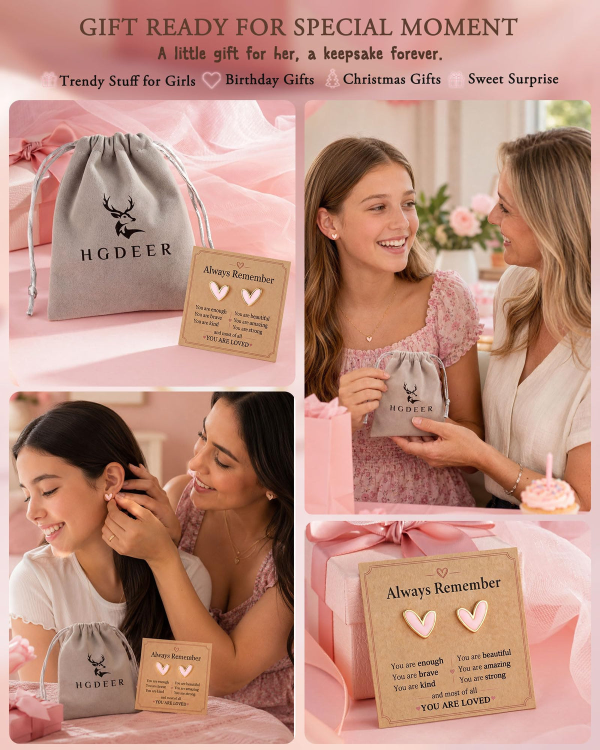 Hypoallergenic Heart Stud Earrings for Girls Kids Teen Tween Gifts for Girl