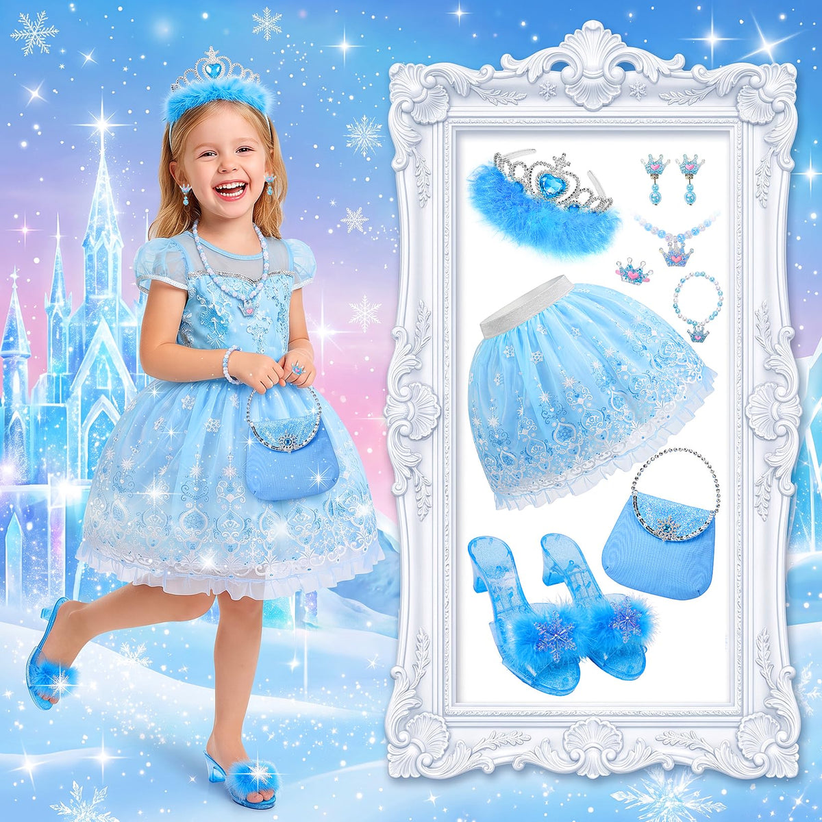 HAMSILY Princess Dress Up Clothes for Girl with Shoes, Jewelry and Purse