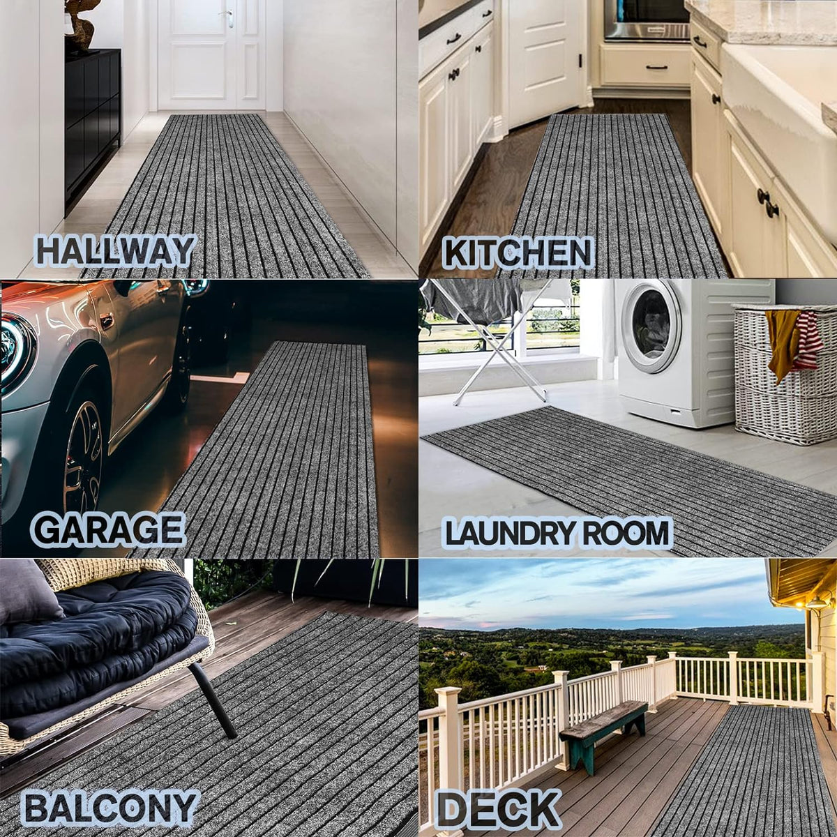 Custom Size Backed Non-Slip Area Rugs Runner, Easy Clean, Waterproof Runner Rugs for Hallway Entryway, Kitchen, Laundry, 3FT x 5FT, Gray Stripe